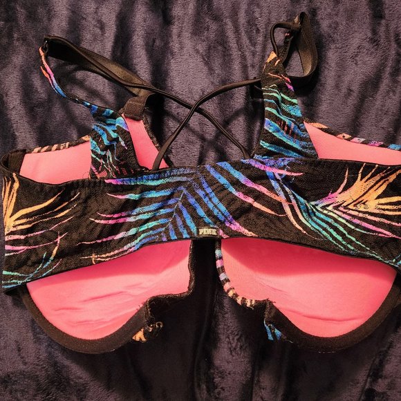 Victoria's Secret Pink front close push up strappy bra 34DD rainbow palm - Picture 2 of 3